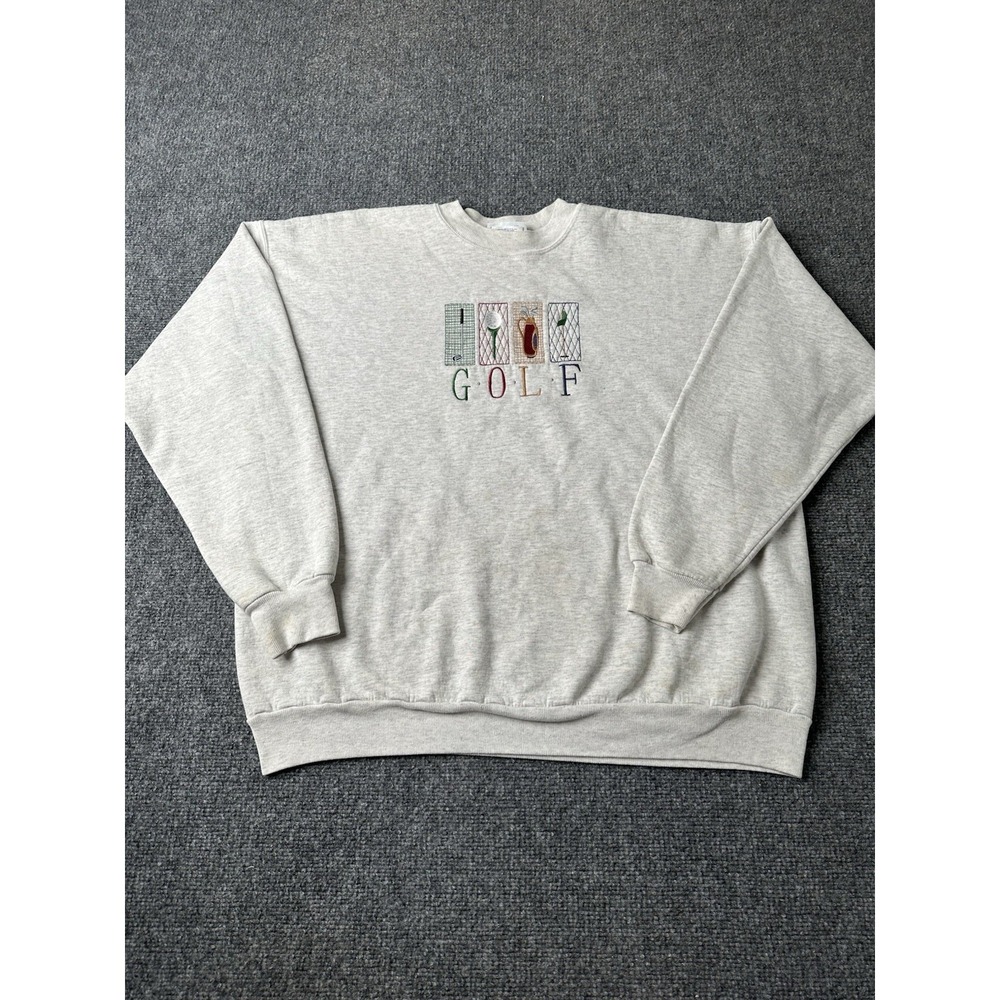Mens Golf Embroidered Gray Sweatshirt Pullover, Size XL
